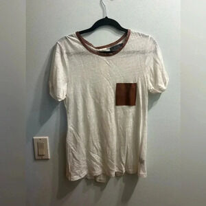 Anthropologie PJK Patterson J. Kincaid Linen S/S Shirt with Leather trim Size M